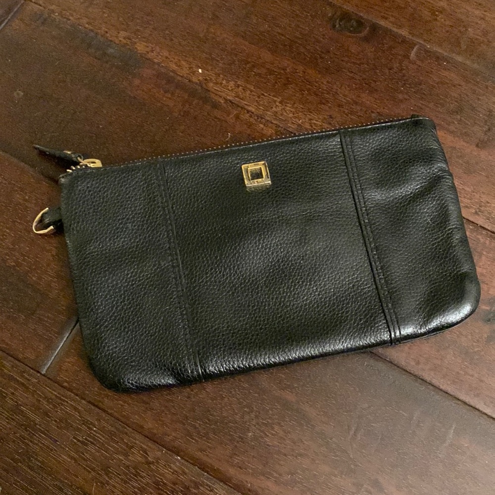 LODIS Olivia Black pebble leather wristlet clutch EUC